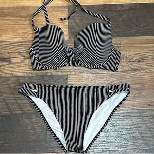 Striped Black and White Bikini Set